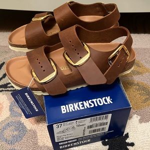 NWT Birkenstock Milano Big Buckle Sandal in Cognac